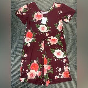 NWT LuLaRoe Xanthe Burgundy Floral Rose Shorts Romper Sz M